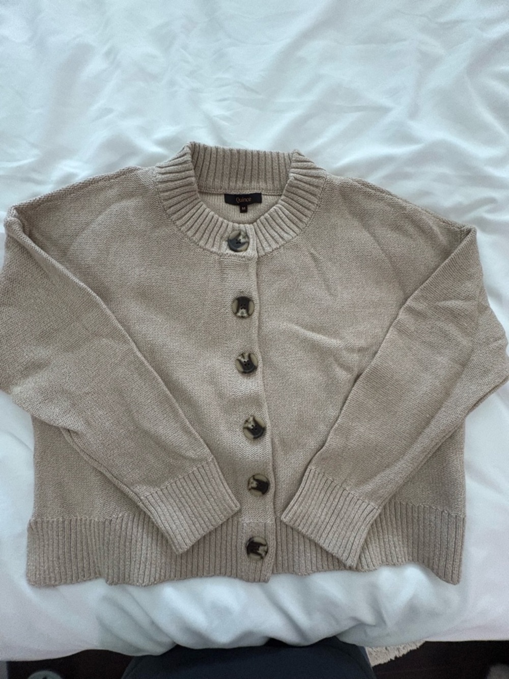 Quince Women's Taupe Button-Front Knit Cardigan